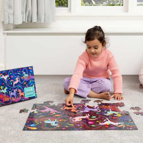 Crocodile Creek 100-Piece Jigsaw Puzzle for Kids Ages 5 and Up - Fun and Educational Table or Floor Holographic Foil Puzzle - Heavy-Duty Box for Storage - Unicorn Galaxy - 24" x 18" Finished Crocodile Creek