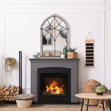 HOMCOM 36.5" x 23.5" Large Farmhouse Wall Mirror, Arch Window Mirror for Wall Decor in Living Room, Bedroom, Entryway, Rustic Wood Grain HOMCOM