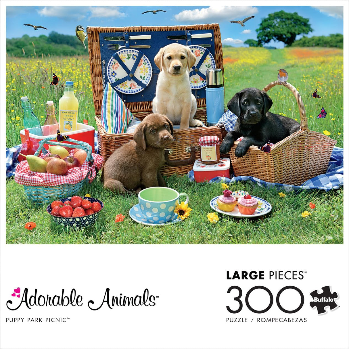 Buffalo Games - Adorable Animals - Puppy Park Picnic - 300 Large Piece Jigsaw Puzzle for Adults Challenging Puzzle Perfect for Game Nights Buffalo Games
