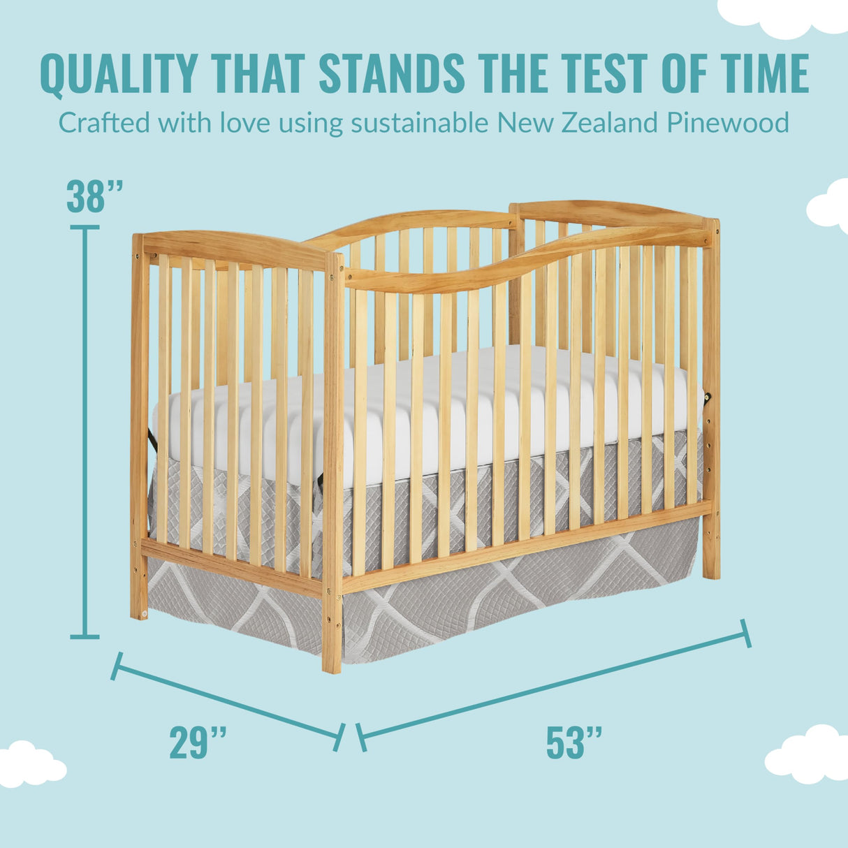 Dream On Me Chelsea 5-In-1 Convertible Crib In Natural, JPMA Certified Dream On Me