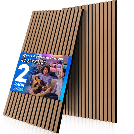 FURWEY 2 PACK Wood Panels for Wall and Ceiling, 47.2"×23.6" Wall Panels for Interior Wall Decor, 3D Wood Slat Wall Panel/Fluted Sound Absorbing Panel - Walnut - WoodArtSupply