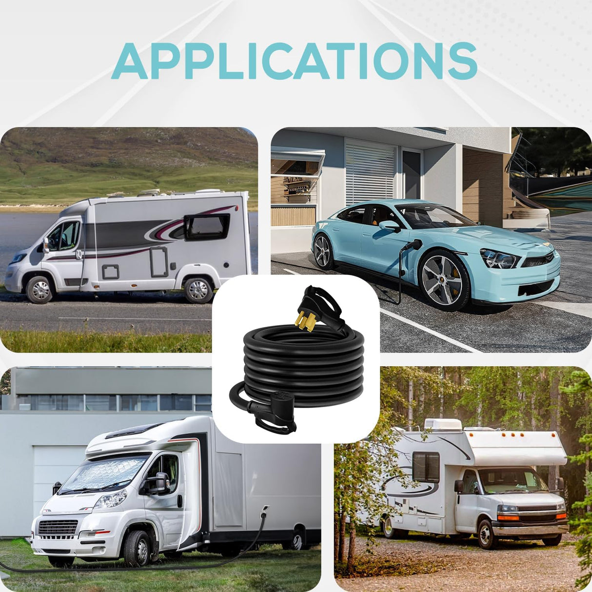 SBB 50-Amp 25Ft Extension Cord for RV and EV, 4-Prong 250-Volt, NEMA 14-50P to 14-50R 6/3, 8/1 STW AWG Gauge Power Cord with Grip Handles and Carry Bag SMART BAR