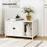 MAHANCRIS Cat Litter Box Enclosure, Hidden Litter Box Furniture with Divider, Wooden Cat Washroom Storage Cabinet Bench, Indoor Cat House as Table Nightstand, for Living Room, Bedroom, White CWWT2501 MAHANCRIS