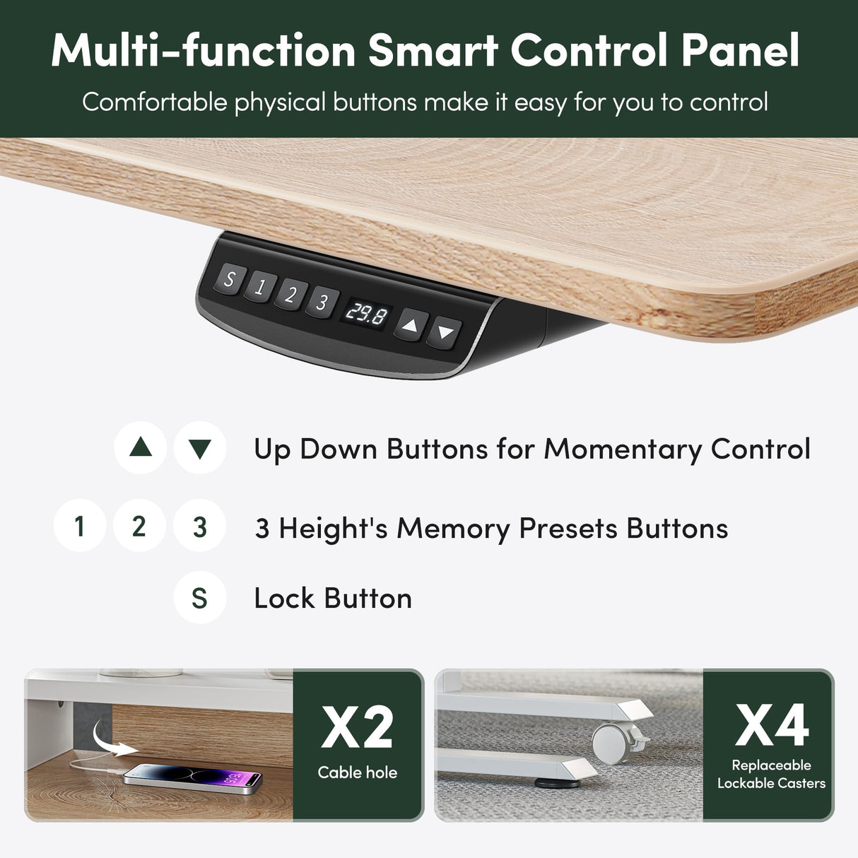 FEZIBO Electric Standing Desk 48 x 24 Inch with Monitor Shelf, 3 Drawers and Open Storage, Home Office Computer Workstation, Maple, 2 Packages FEZIBO