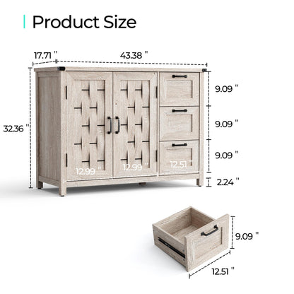 LINSY HOME Farmhouse Sideboard Buffet Cabinets, 43" W Coffee Bar Storage Cabinets with 3 Drawers and 2 Doors, Rustic Accent Cabinet for Dining Room, Kitchen, Home Bar and Living Room, Light G - WoodArtSupply