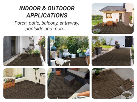 Yaheetech 27PCS Wooden Flooring Patio Deck Tiles Interlocking Tiles Patio Solid Wood and Plastic Indoor&Outdoor 12 x 12in, Black Yaheetech
