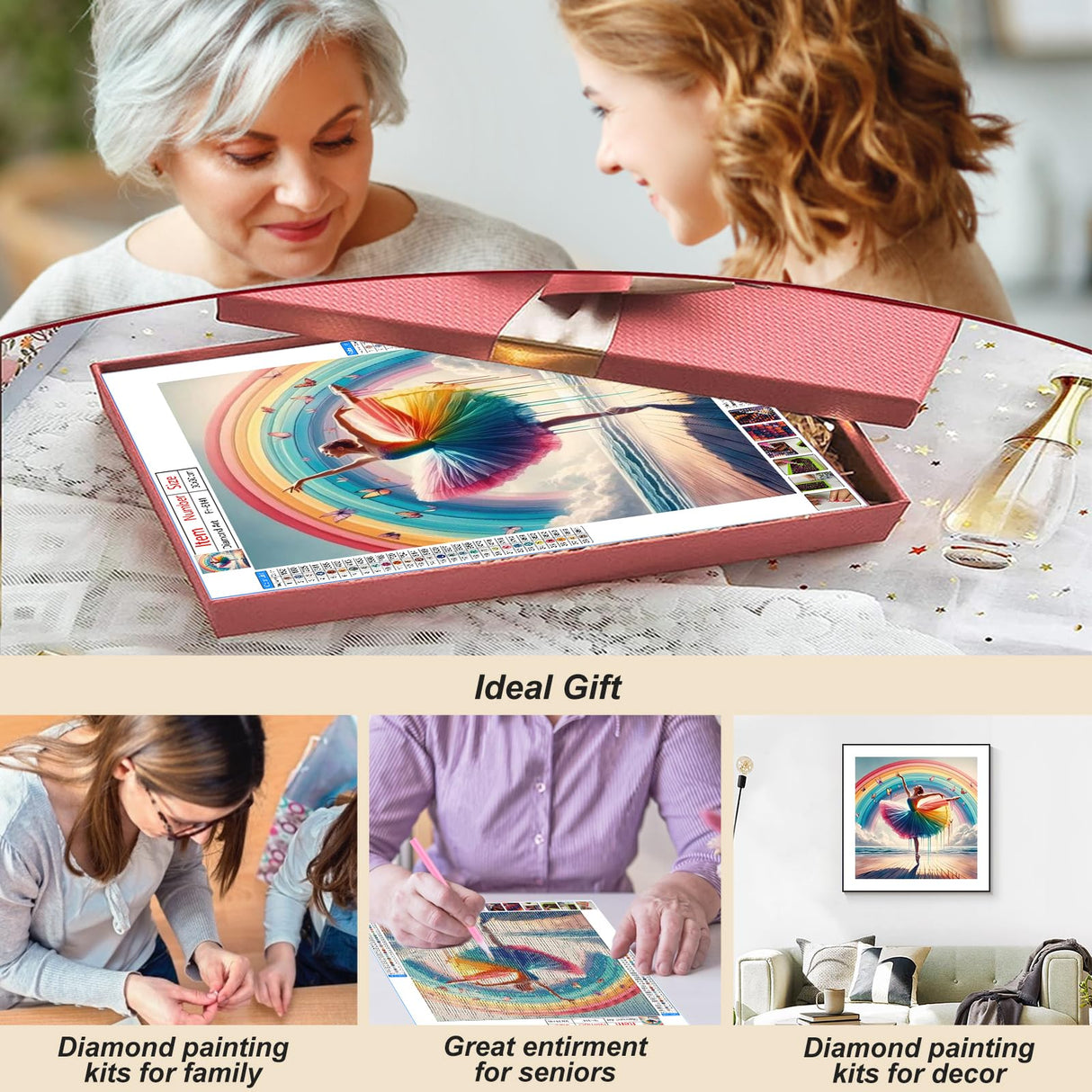 FHBUBPUP Rainbow Diamond Painting Kits for Adults, Dancing Woman Diamond Art Kits for Beginners, 5D DIY Full Drill Round Diamond Point Gem Art, Craft Gift Suitable for Home Wall Decoration 12×12Inch FHBUBPUP