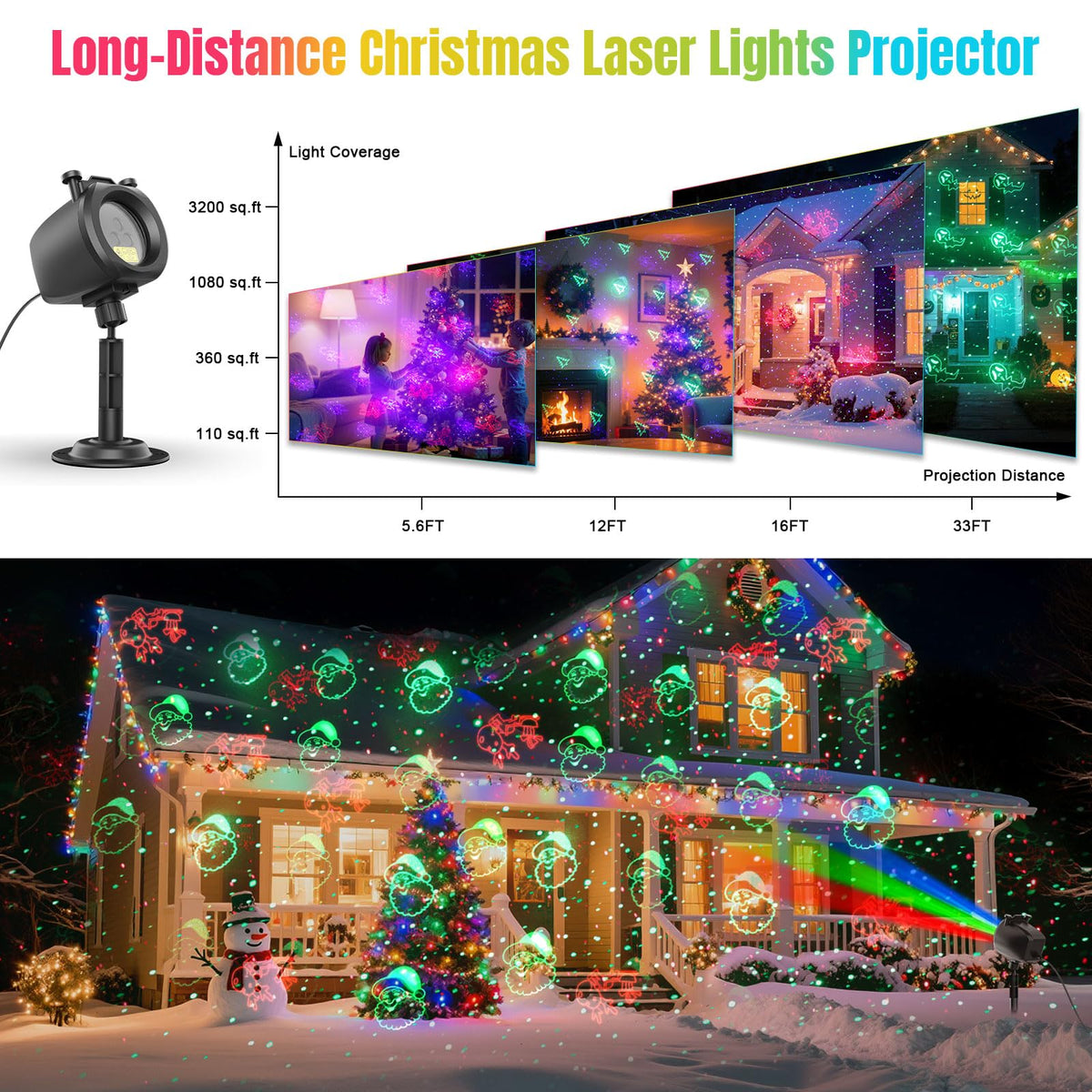 Halloween Christmas Laser Lights Projector Outdoor with 4 Dynamic Slides, 2-in-1 Moving RGB Firefly Laser Lights with Remote,Timer, Landscape Holiday Porjector for Window Wall Xmas Decor Qardoz