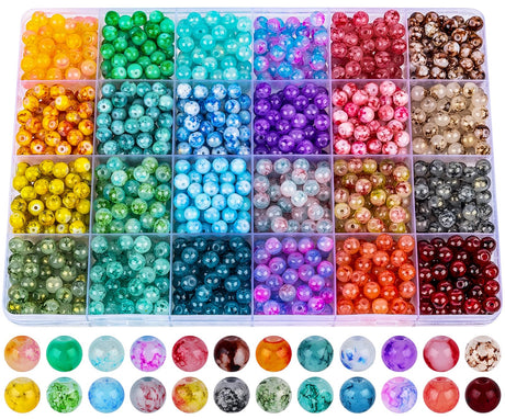 XSEINO 1200PCS 6mm Ink Glass Beads Kit, 24 Assorted Color Series Crystal Beads for Jewelry Making and DIY Crafts, Friendship Bracelets XSEINO