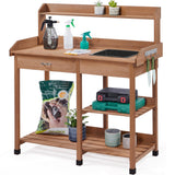 Yaheetech Potting Bench Outdoor Garden Work Bench Station Planting Solid Wood Construction for Horticulture w/Sink Drawer Rack Shelves Brown Yaheetech