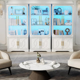 Lareth Display Cabinet with Glass Doors, 69 in Tall Bookcase with LED Lights, Glass Display Case Kitchen Pantry Cabinet, 5 Tier Curio Storage Cabinet for Living Room, Home Office, White Lareth