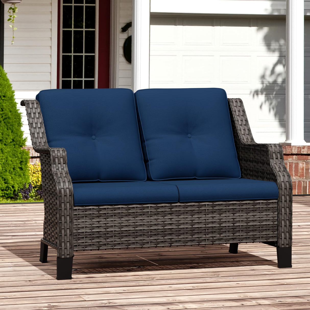 Audumas Outdoor Patio Loveseat, All-Weather 2-Seater Wicker Loveseat with Cushions, Outdoor Patio Love Seat Sofa for Garden, Balcony and Deck Audumas
