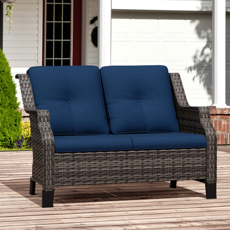 Audumas Outdoor Patio Loveseat, All-Weather 2-Seater Wicker Loveseat with Cushions, Outdoor Patio Love Seat Sofa for Garden, Balcony and Deck Audumas