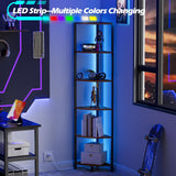 Furnulem 6-Tier LED Corner Shelf - 67.5” Tall Rustic Brown Storage & Display Unit Furnulem