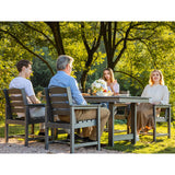SERWALL Outdoor HDPE Dining Table Set, 7-Piece Outdoor Dining Table Sets with Umbrella Hole Cut-Out Table and 6 Chairs, Gray SERWALL