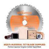 Evolution R8MTS | 8-1/4” Convertible Miter/Table Saw | Multi-Function Saw | 0-45° Bevel & +/- 45° Miter | Multi-Material Cutting: Wood, Plastic, Metal | Compact, Powerful 12A Motor | TCT Blade Incl EVOLUTION
