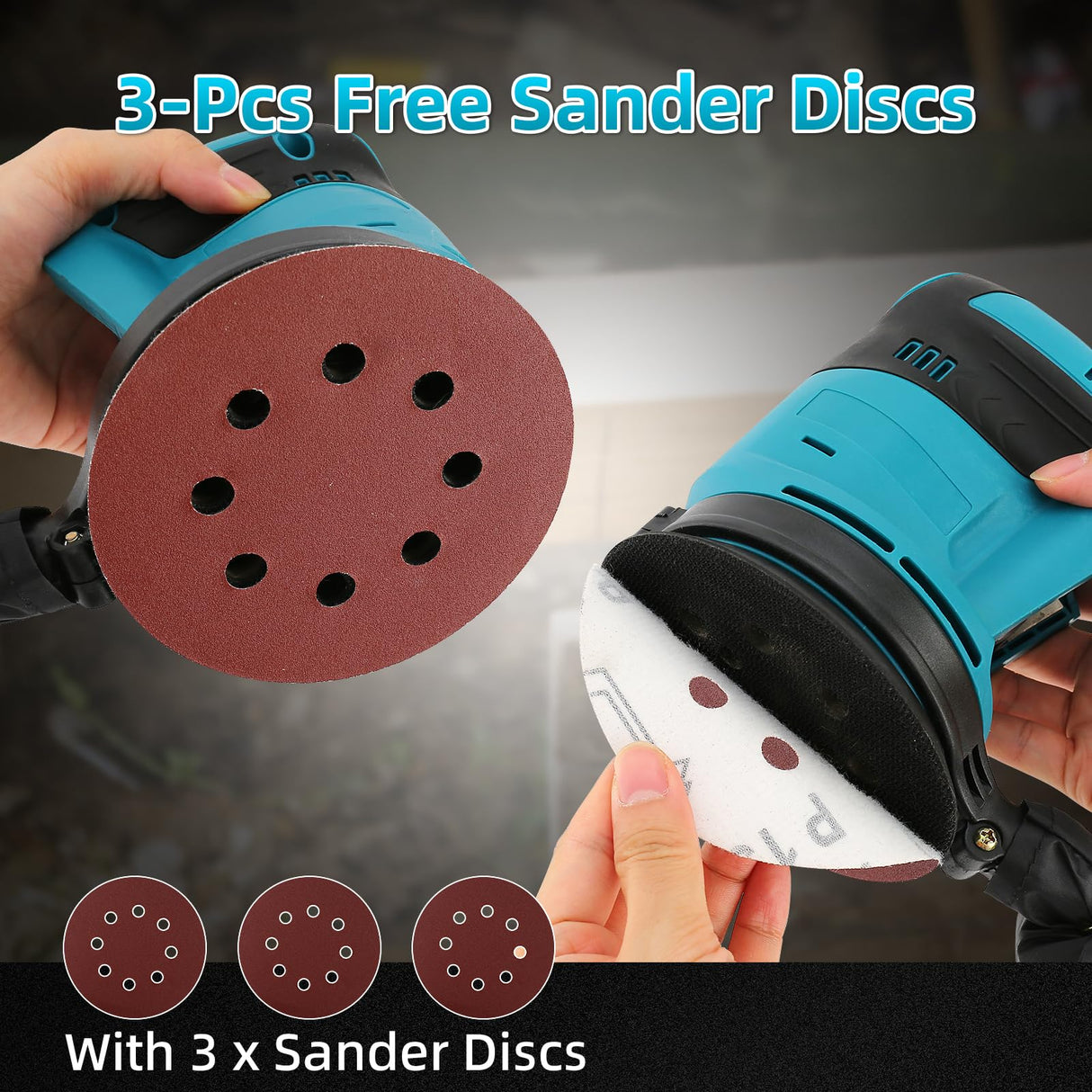 Random Orbit Sander for Makita 18V Battery, 5-Inch 14000RPM Cordless Electric Orbital Sander with 3 Various Speeds, Palm Sander with 3 Pcs Sandpapers & Dust Bag, Perfect for Woodworking(Tool Only) vokoroad