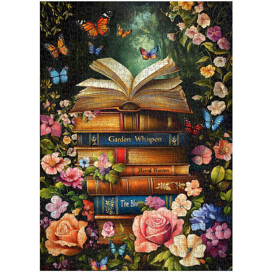 Vintage Book Puzzles for Adults 1000 Pieces,PICKFORU Retro Flower Garden Jigsaw Puzzle Wildflower Pages，Difficult Plant Floral Puzzle for Book Lovers