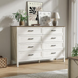 BAZELOR Farmhouse 8 Drawers Dresser for Bedroom, 55 Inch Wood Rustic Wide Chest with Natural Texture, Large Dressers for Bedroom, Hallway, Entryway, Antique White BAZELOR