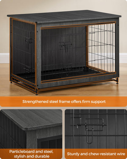 Feandrea Dog Crate Furniture, Side End Table, Modern Kennel for Dogs Indoor up to 70 lb, Heavy-Duty Dog Cage with Multi-Purpose Removable Tray, Double-Door Dog House, Ink Black UPFC003B01 - WoodArtSupply