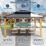 COVERONICS 11FT x 13FT Outdoor Cedar Wooden Gazebo - Patio Wood Frame Gazebo with Galvanized Steel Hardtop, Heavy-Duty Hardtop Gazebo for Garden, Poolside, Deck, Backyard COVERONICS