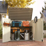 EHHLY Horizontal Resin Storage Shed, 47 Cuft Garden Tool Sheds & Outdoor Storage, Outdoor Plastic Storage Cabinet Waterproof, 4.5 x 2.8 ft Backyard Outside Lawn Mower Storage Shed, Vanilla EHHLY