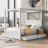 Bellemave Modern Full Size Canopy Bed with 4 Storage Drawers in Brushed White Bellemave