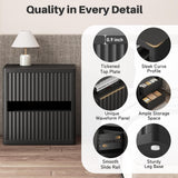 Dripex Fluted Nightstand with 2 Drawers, Large Wide Wood Night Stand Bedside Tables for Bedroom, Mid-Century Modern Storage Bed Side Table, End Tables for Living Room Sofa Couch, Black, Set of 2 Dripex