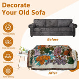 DREAMINGO Chic Farmhouse Sofa Cover Blanket Floral Jacquard Couch Cover for 3 Cushion Couch Sofa Sectional Couch Cover Universal Furniture Protector Tassel Trim Couch Covers for Sofa, 71"x150" DREAMINGO