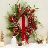 Pre-lit Christmas Wreath with Lights,Outdoor Christmas Wreaths for Front Door-22 Inch Xmas Door Wreath with Pine Needles Pine Cones and Red Berries- Farmhouse Home Christmas Decorations ArcadiaArt