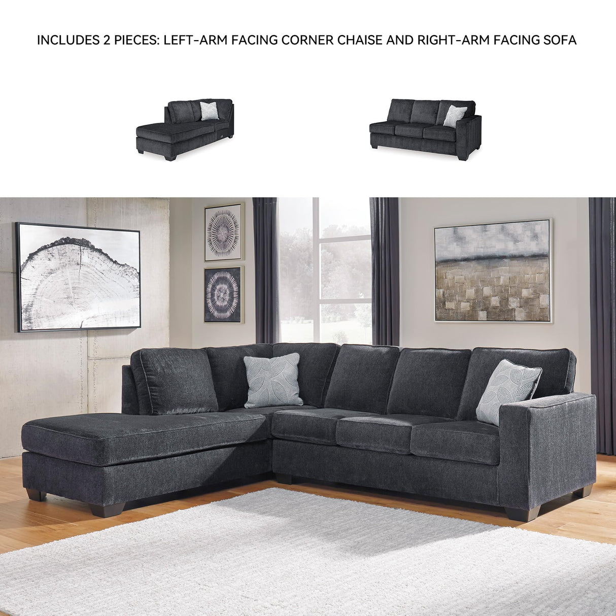 Signature Design by Ashley Altari Urban Left-Arm Facing 2-Piece Sleeper Sectional with Chaise, Loose Seat Cushions, 2 Throw Pillows and Bi-Fold Memory Foam Mattress, Full, Gray Signature Design by Ashley