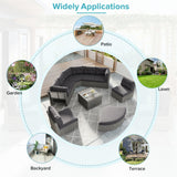 NCKMYB Half Moon Patio Furniture Set 9 Pieces - Outdoor Modular Couch Rattan Daybed Sectional with Tempered Glass Table, Weather-Resistant Iron Frame & Cushions - Grey NCKMYB