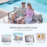 UDPATIO Patio Aluminum 3-Seat Couch, Faux Wood All-Weather Outdoor Furniture Sofa with 6” Water-Resistant OLEFIN Cushions and Rust-Proof Frame, Waterproof Cover Included, Beige UDPATIO
