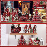 CroBlissful 6 Pcs Christmas Table Decorations Winter Centerpiece Buffalo Plaid Red Black Gnome Signs Farmhouse Wooden Table Top Signs Rustic Christmas Decor for Office Desk Indoor Tiered Tray Decor CroBlissful