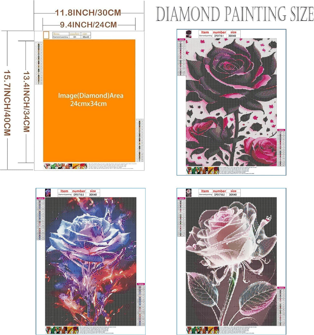 EIBEILI Diamond Art Kits for Adults - 3 Pack Rose Diamond Painting Kits for Adults Beginner,5D Round Full Drill Gem Art DIY Crafts Kits for Gift Home Wall Decor 12x16inch EIBEILI