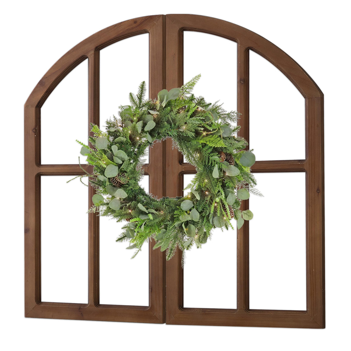 Sintosin Farmhouse Arched Window Frame Wall Decor 30 Inch, Set of 2 Hanging Burning Finished Wooden Window Pane above Bed Wall Art, Rustic Home Decor for Living Room Fireplace Entryway Hallway Sintosin