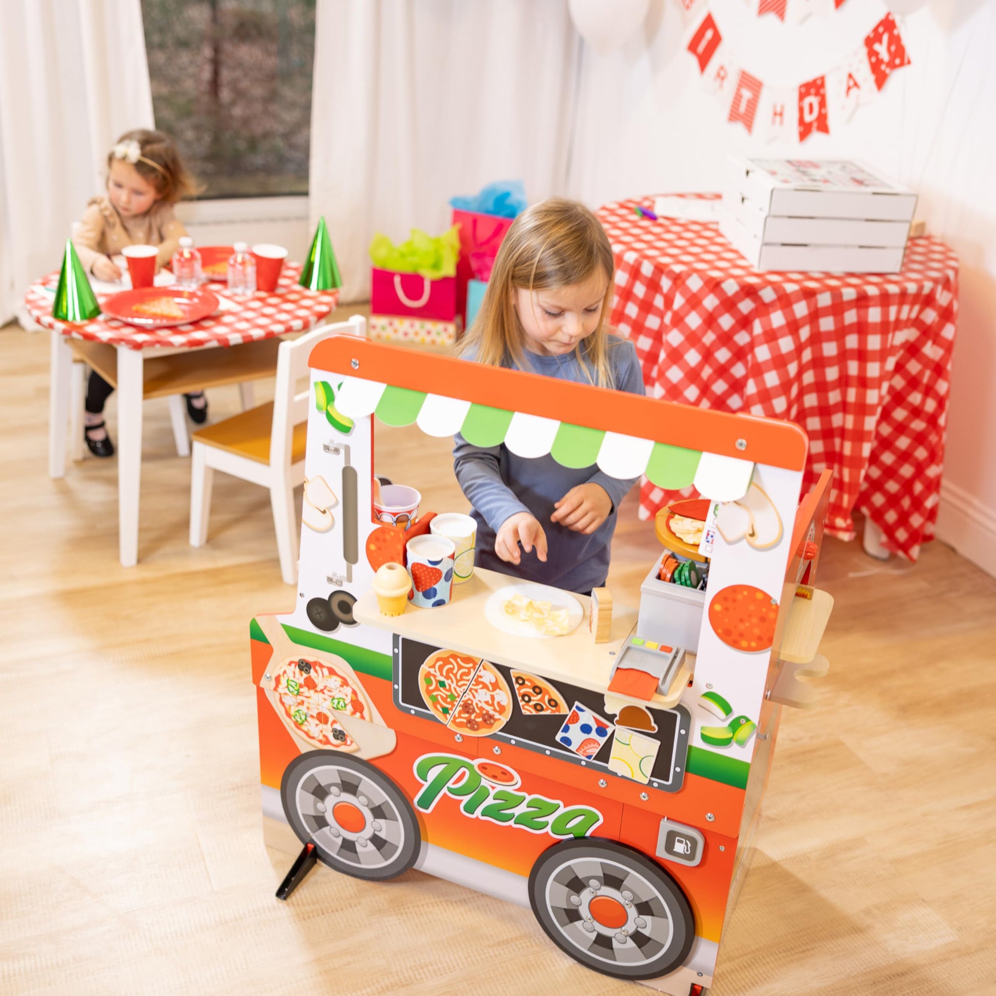 Melissa & Doug Wooden Pizza Food Truck Activity Center with Play Food, for Boys and Girls 3+ - WoodArtSupply