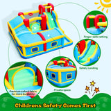 WELLFUNTIME Inflatable Bounce House with Slide, Jumping Castle with Blower and Wave Pool, Basketball Rim, Long Tunnel WELLFUNTIME