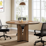 Tribesigns 39" Round Conference Table for 4, Modern Round Meeting Table with Sturdy Base, Small Compact Conference Room Tables for Office, Training, or Negotiation (Brown) Tribesigns