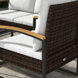 Outsunny 4 Piece Patio Furniture Set with 2 Chairs, Loveseat Sofa, Wood Table, Rattan Motifs, Tufted Cushions, Outdoor Conversation Set for Backyard, Lawn and Pool, White Outsunny