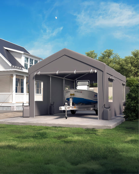 Hipicute 12'x20'x11' Heavy-Duty Portable Garage with Canopy Top, Front and Back Doors, Roll-Up Windows, Carport Shelter Reinforced Structure for Cars, Trucks, Boats, and Parties - Gray Hipicute