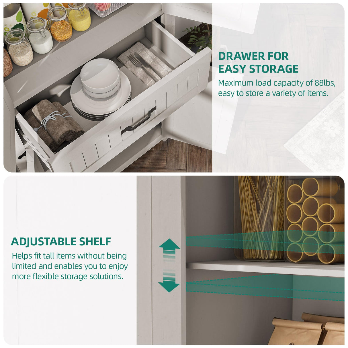 YITAHOME 72" Kitchen Pantry Cabinet, Tall Farmhouse Cupboard Storage Cabinet with Drawer, Doors and Adjustable Shelves for Living Room, Dining Room, White Oak YITAHOME