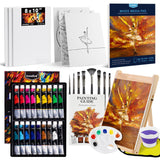 koseibal Acrylic Paint Set for Adults & Kids - 37PCS Painting Supplies Kit with 18 Colors Acrylic Paint, 8 Paint Brushes,6 Canvas Panels, Wooden Easel,Palette, Painting Pad, Cleaning Cup, Cloth koseibal