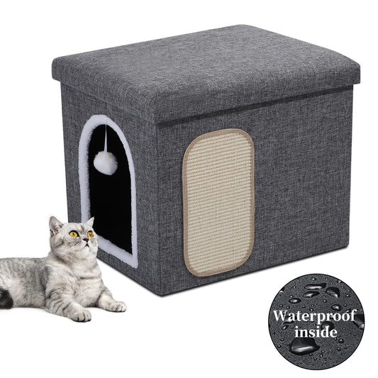 Cat Litter Box Enclosure Furniture, Foldable Hidden litter box with Mesh Storage Bag, Litter box furniture with Waterproof Inside, Easy Clean, Odor Control, Easy Assembly - 21.6”L x 17.7”D x 17.7”H