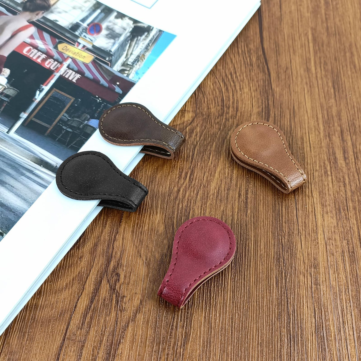 Magnetic Bookmark, 4Pcs Personalized Leather Retro Bookmark Magnetic Page Markers for Book Lovers, Readers, Kids GBPLAIN