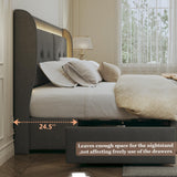 Queen Size Grey Upholstered Bed Frame with Storage, LED Lights & Wingback Headboard - LIMGLIM LIMGLIM