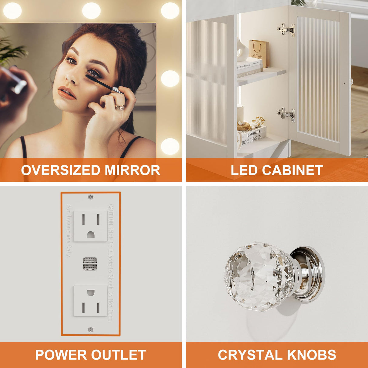 IFSEB Vanity Desk with Mirror and Lights, Glass Top Vanity with Lights & Power Outlet, Makeup Vanity Desk with Lights, White Vanity Table with 3 Color Lighting Modes, Dressing Table for Women, Girls IFSEB