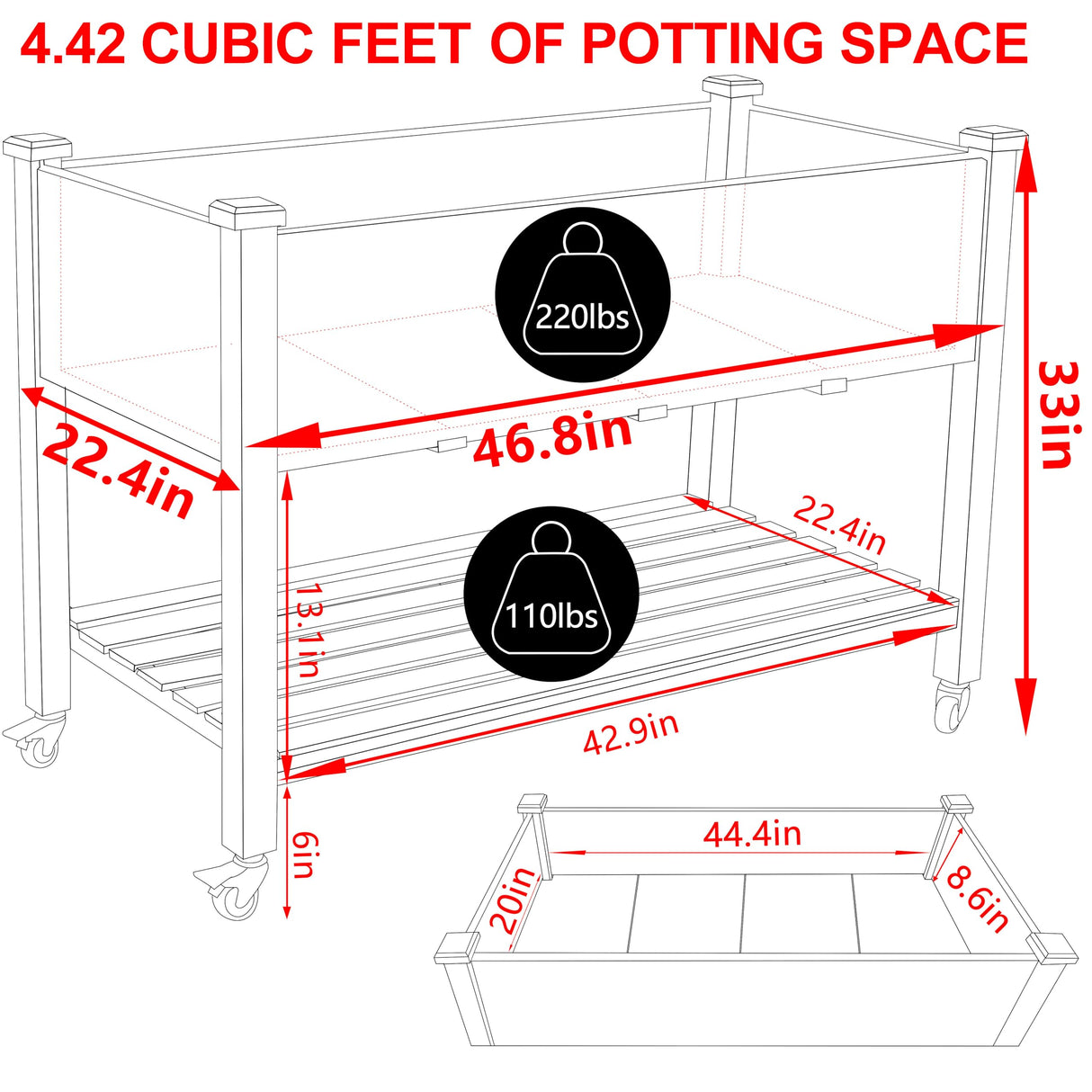 MUPATER Raised Garden Bed Planter Box with Four Wheels and Legs for Herbs and Vegetables, Elevated Garden Bed with Drainage Holes for Outdoor Indoor, Natural Wood MUPATER