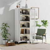 Runboll Kitchen Pantry Storage Cabinet, 6 Tier Metal Sideboard with Wheels and Acrylic Glass Door, Modern Display Curio Cabinet Bookcase White Runboll