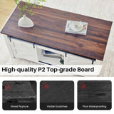 Redlife Lift Top Coffee Table, Coffee Table with Storage, 47" White Coffee Table with Lifting Top, Lifting Tabletop with Sliding Barn Door for Living Room, Office, Farmhouse Coffee Table Redlifeᅟᅠ